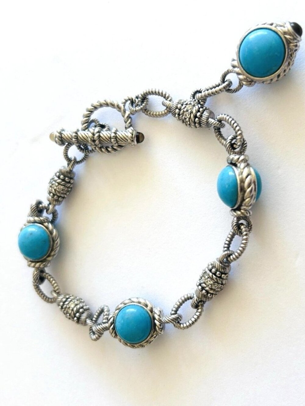Judith Ripka Turquoise Sleeping Beauty 7.5" Toggle Bracelet with Charm 33g. - Picture 11 of 15